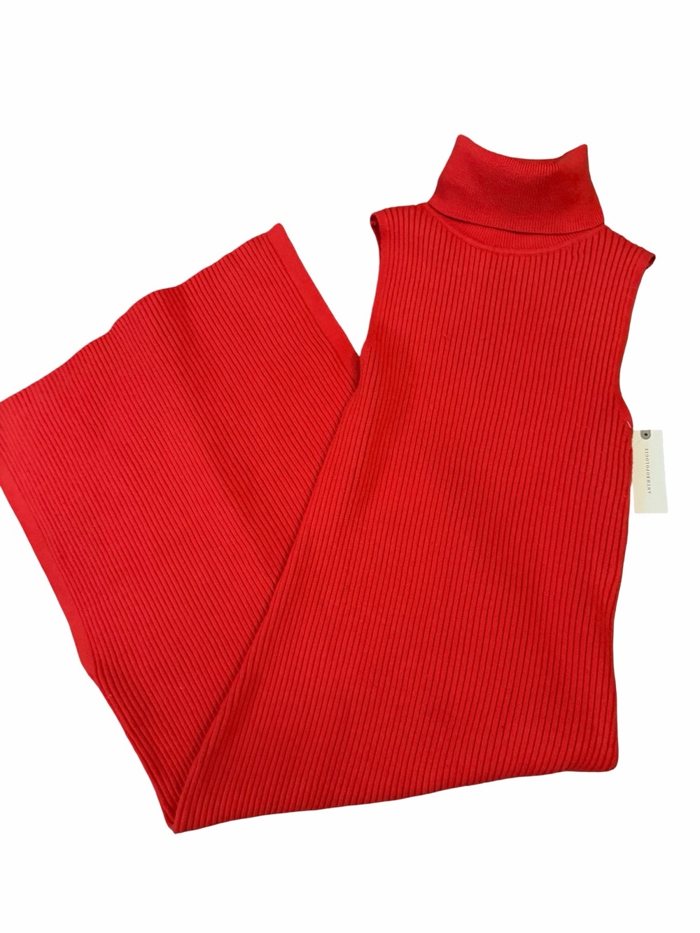 Anthropologie Daily Practice Ribbed Slim Knit Midi Dress Turtleneck Tomato Sz S